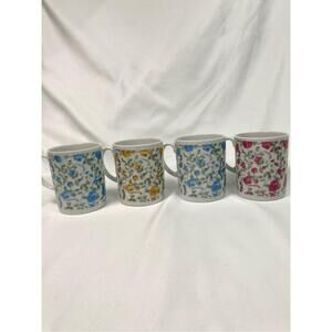 Vintage Set of 4 Rose Floral Chintz Coffee Mugs Made in Japan